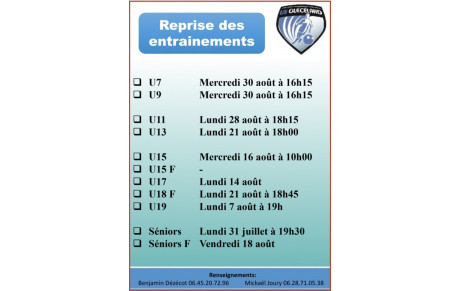 Dates et horaires reprise saison 2023-2024